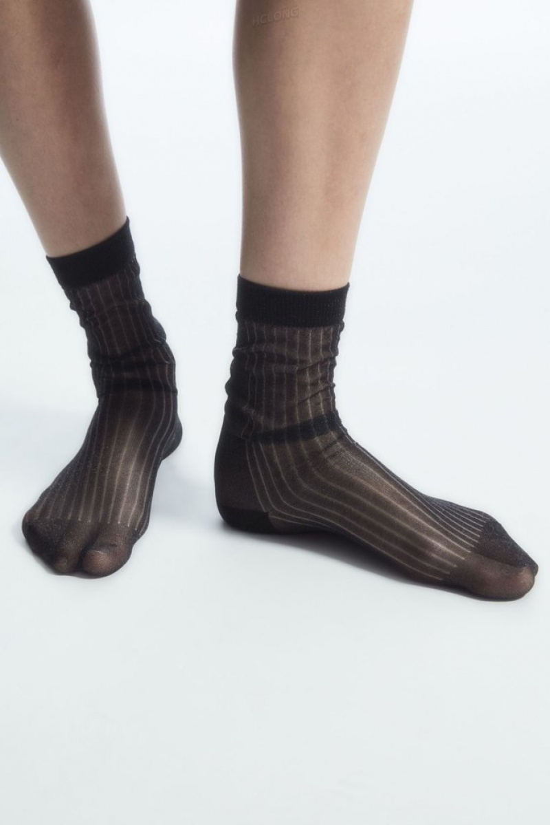 Beige / Gold COS Ribbed Sheer Socks Socks | 719845-PKW