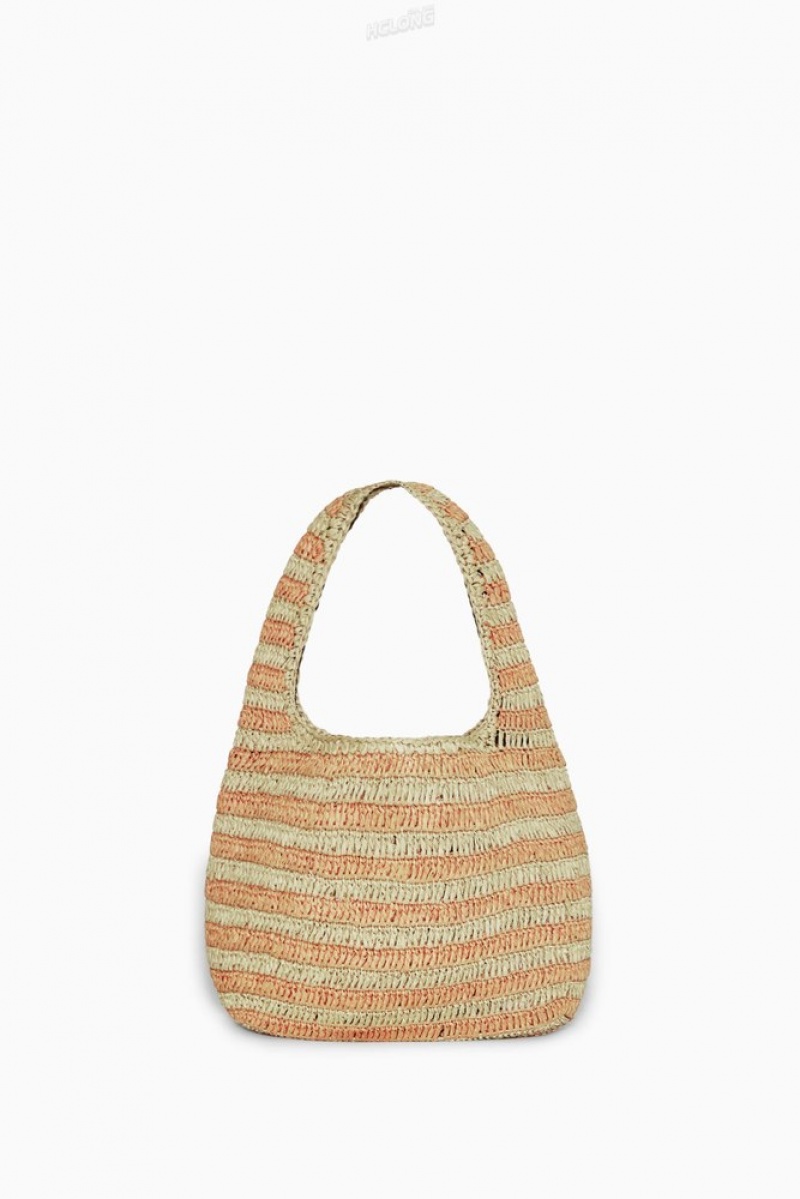 Beige / Orange / Striped COS Mini Raffia Shoulder Bag Bags | 658142-HMZ