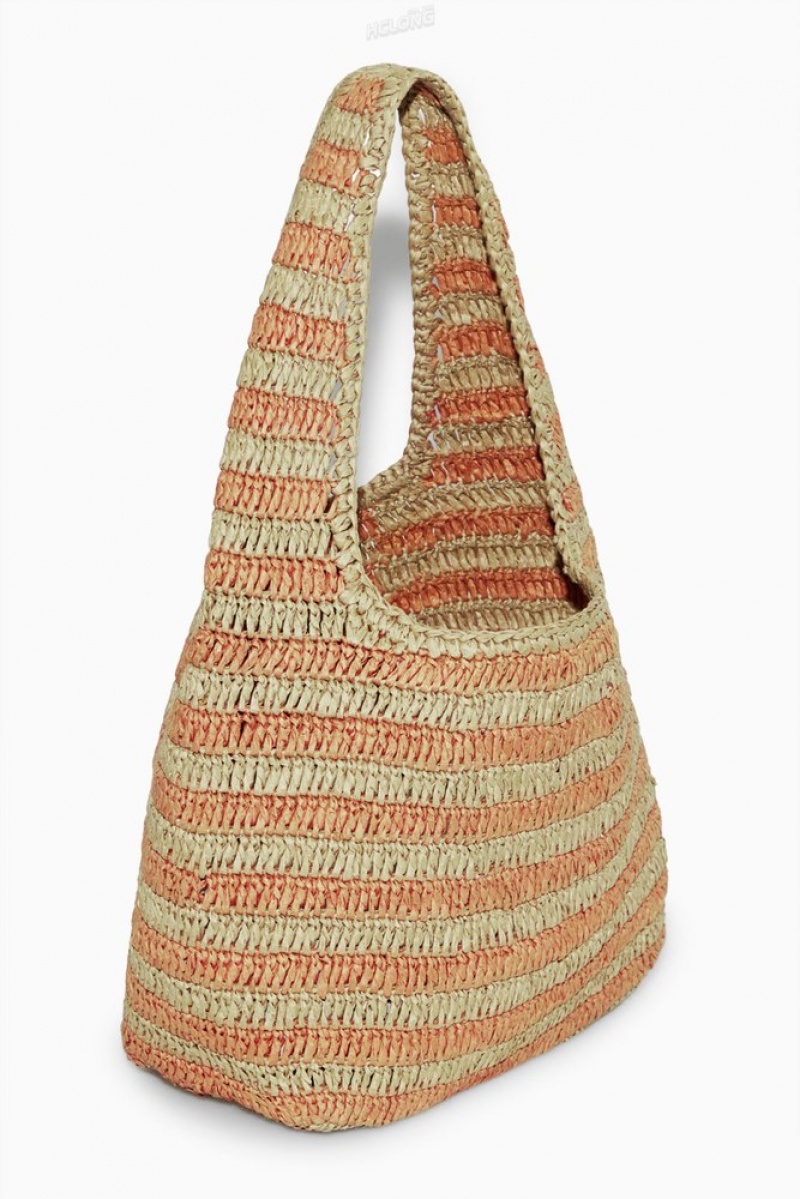 Beige / Orange / Striped COS Mini Raffia Shoulder Bag Bags | 658142-HMZ