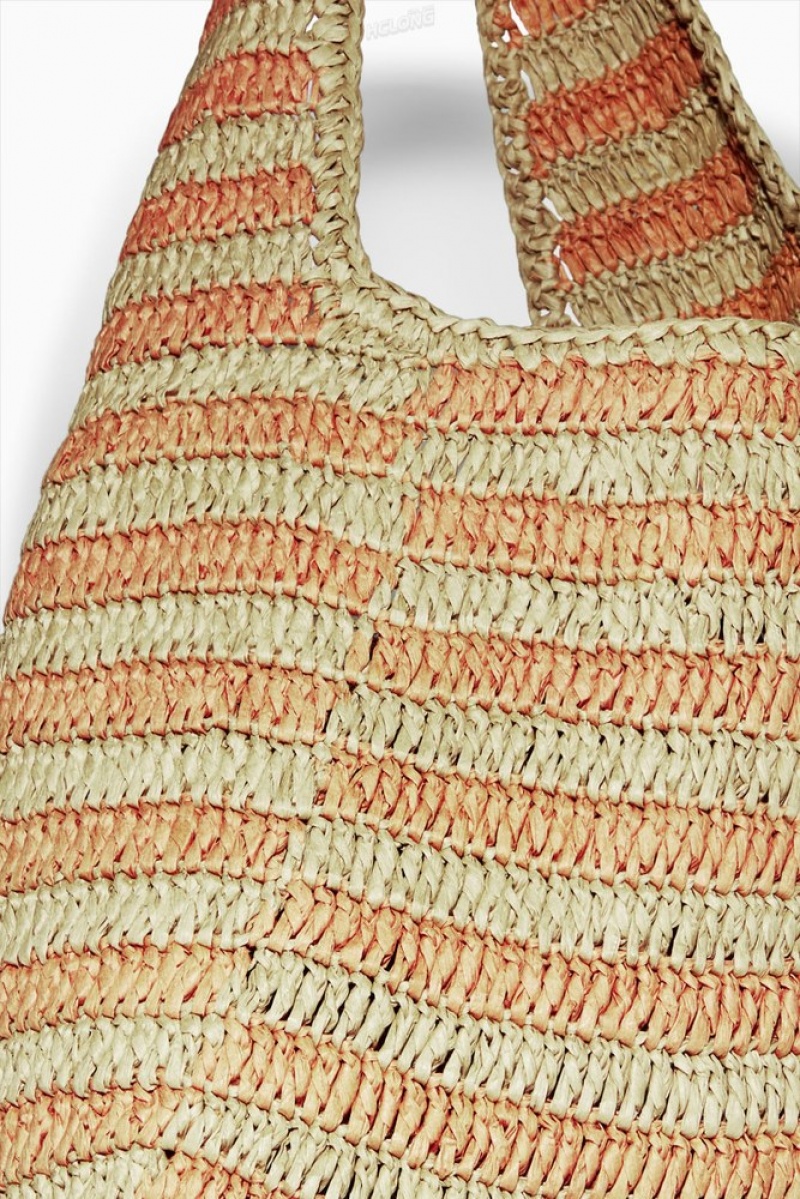 Beige / Orange / Striped COS Mini Raffia Shoulder Bag Bags | 658142-HMZ