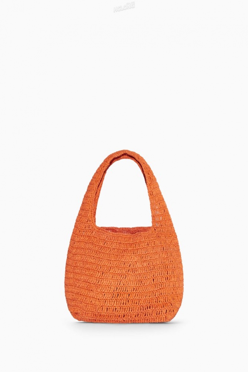 Beige / Orange / Striped COS Mini Raffia Shoulder Bag Bags | 398127-HYW