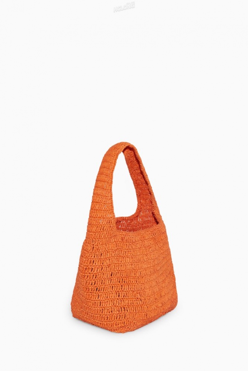 Beige / Orange / Striped COS Mini Raffia Shoulder Bag Bags | 398127-HYW