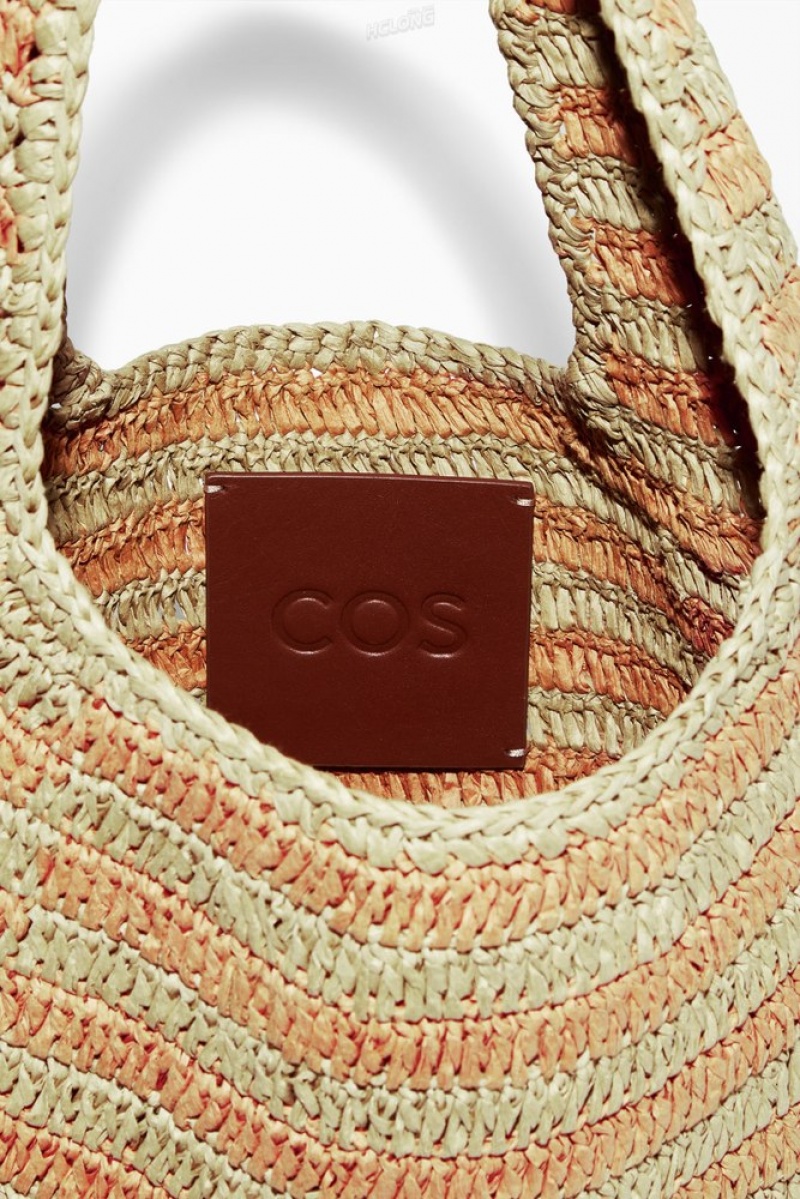 Beige / Orange / Striped COS Mini Shoulder Bag - Raffia Bags | 340658-ISF