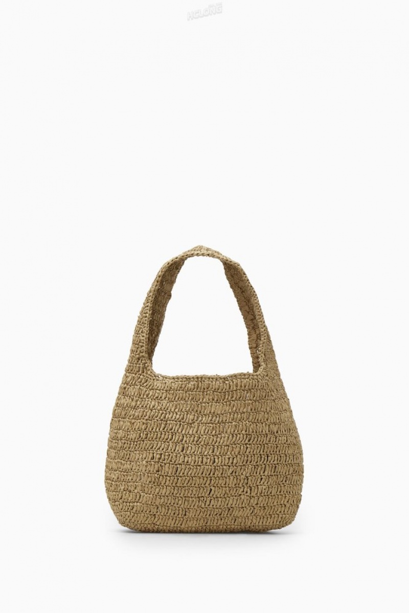 Beige / Orange / Striped COS Mini Shoulder Bag - Raffia Bags | 351762-KQA