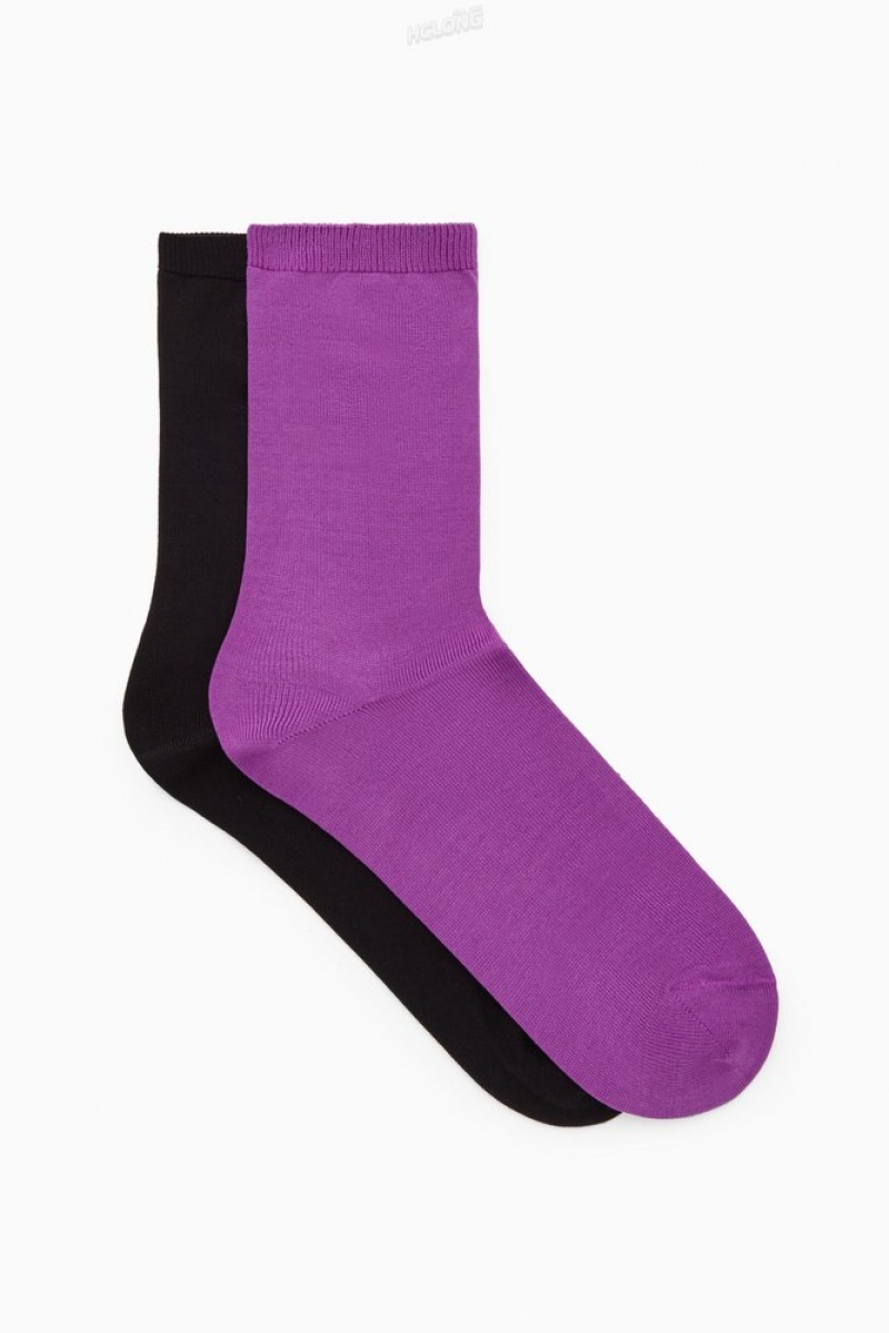 Black COS 2-Pack Mercerized Cotton Socks Socks | 362851-ITU