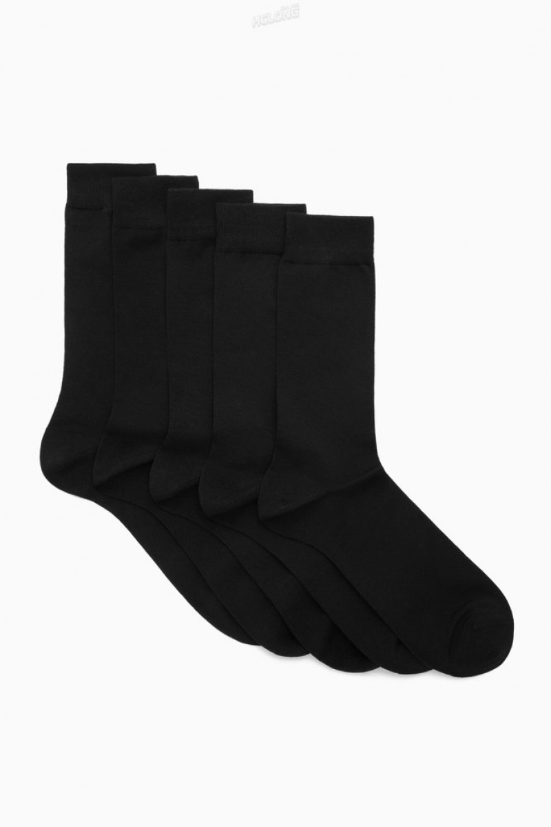 Black COS 5-Pack Mercerized Cotton Socks Socks | 351964-PHB