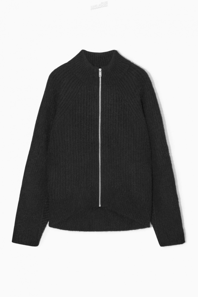 Black COS Alpaca-Blend Zip-Up Cardigan Sweaters & Cardigans | 682140-CJF