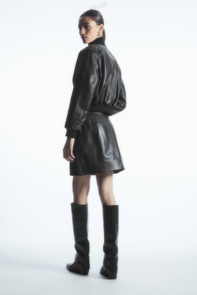 Black COS AppliquéD Leather Mini Skirt Skirts | 138265-HFZ