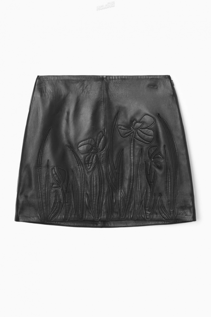 Black COS AppliquéD Leather Mini Skirt Skirts | 138265-HFZ