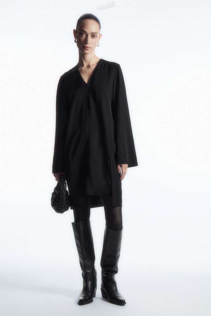 Black COS Asymmetric Tunic Dress Dresses | 152987-NQV