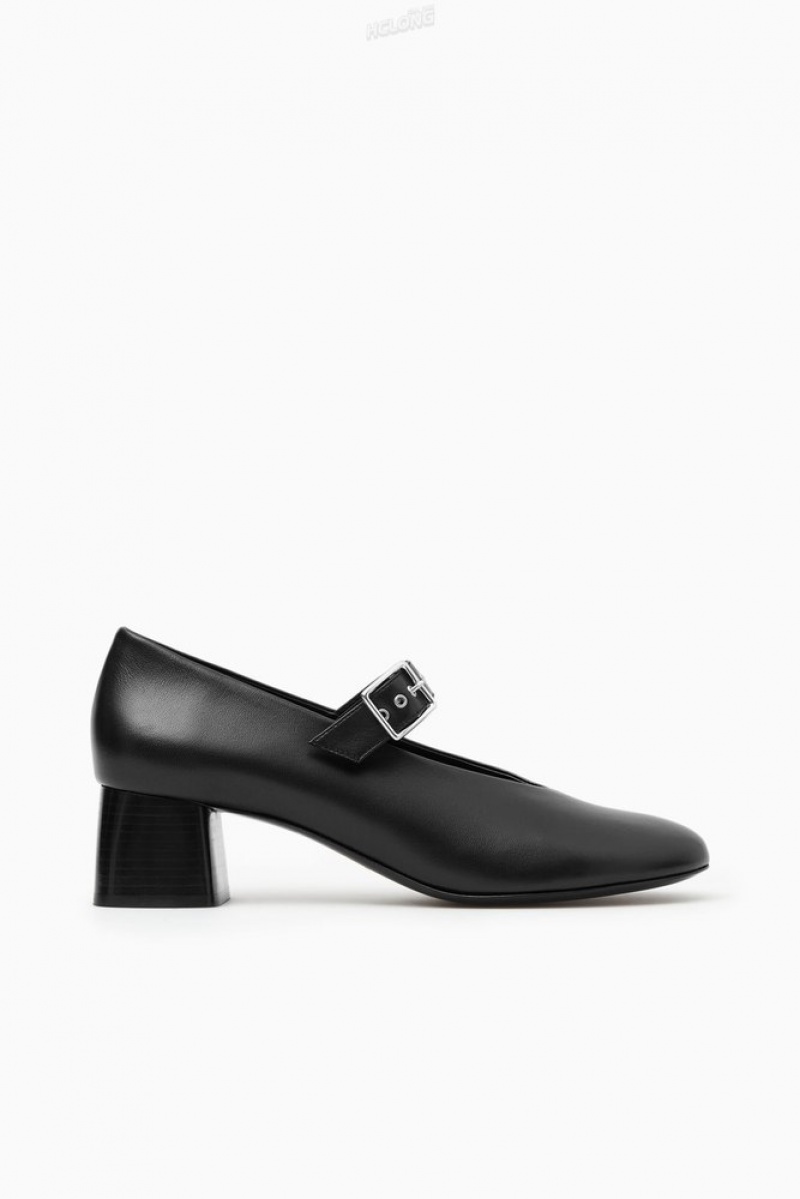 Black COS Block-Heel Leather Mary-Jane Pumps Pumps | 483027-KAU