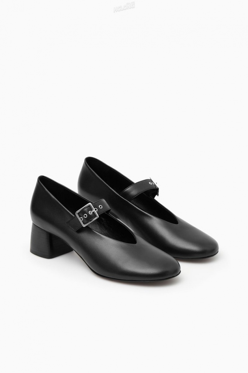 Black COS Block-Heel Leather Mary-Jane Pumps Pumps | 483027-KAU