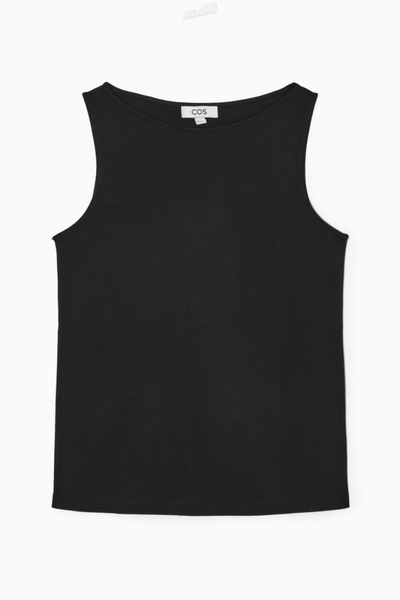 Black COS Boat-Neck Tank Top Tops | 659182-UYH