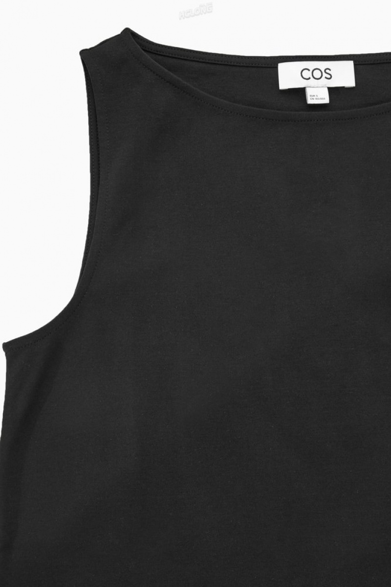 Black COS Boat-Neck Tank Top Tops | 659182-UYH