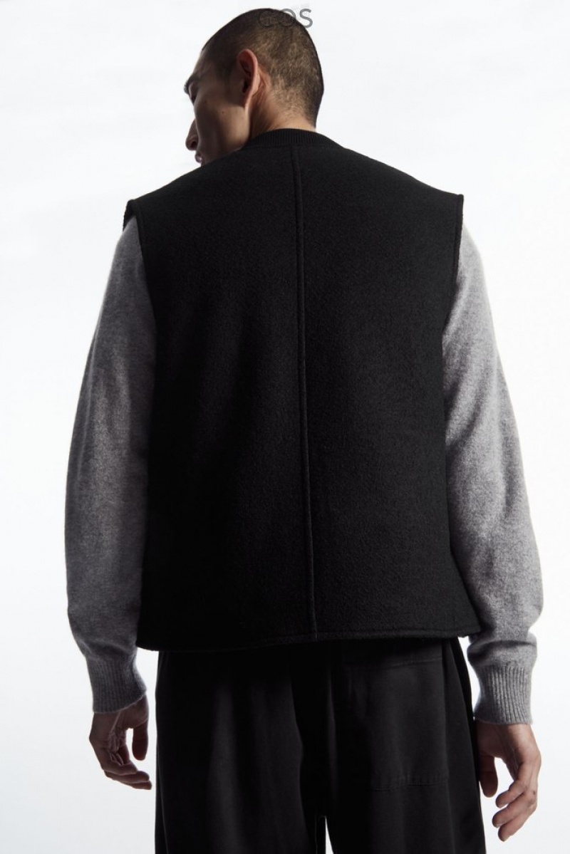 Black COS Boiled-Wool Gilet Coats & Jackets | 693817-VGQ