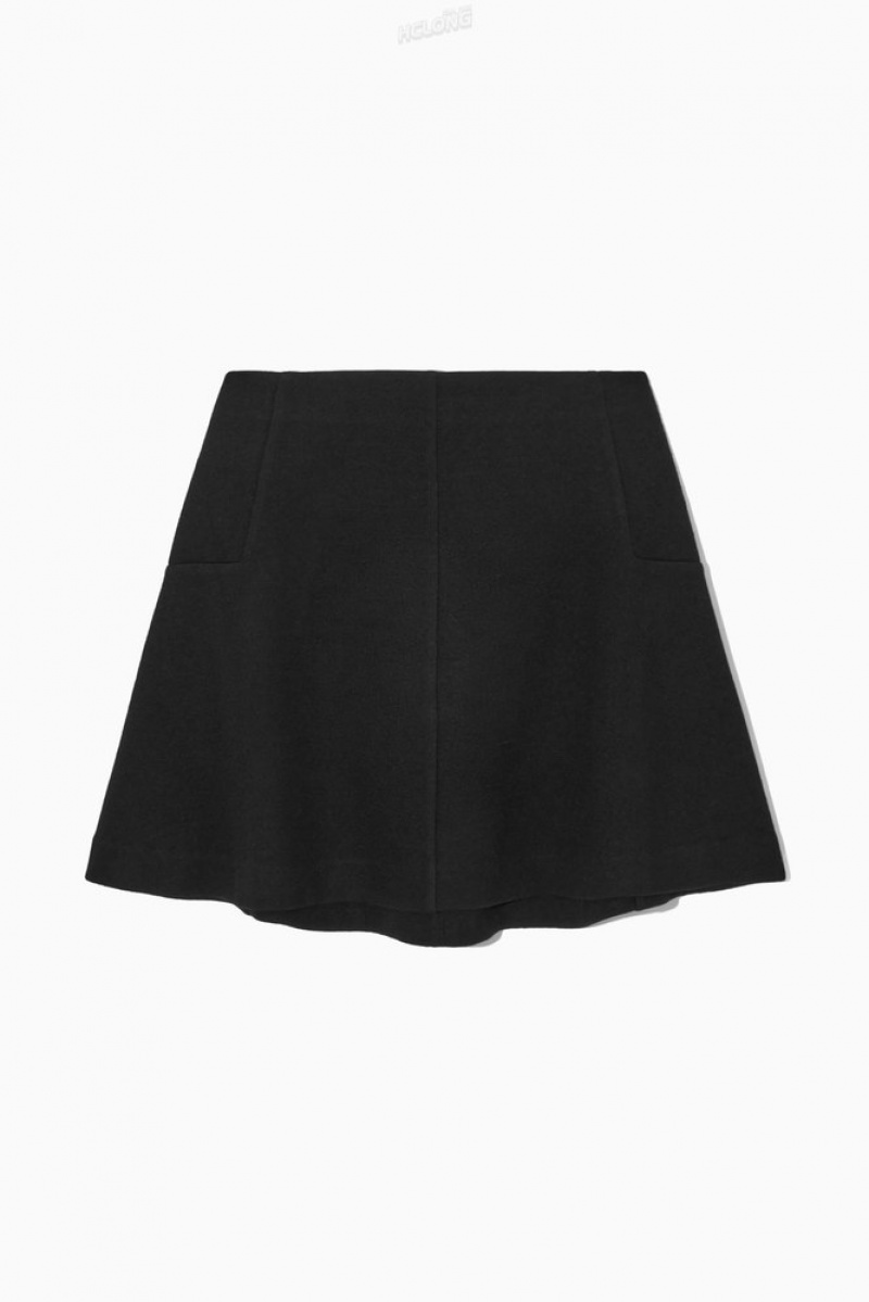 Black COS Boiled-Wool Mini Skirt Skirts | 386952-XFI