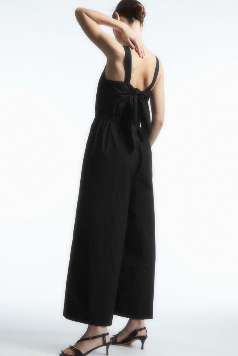 Black COS Bow-Back Wide-Leg Jumpsuit Jumpsuits | 795062-UPJ