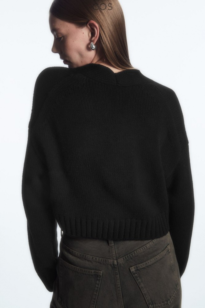 Black COS Chunky Cropped Cashmere-Blend Cardigan Knitwear & Cardigans | 592380-SWG