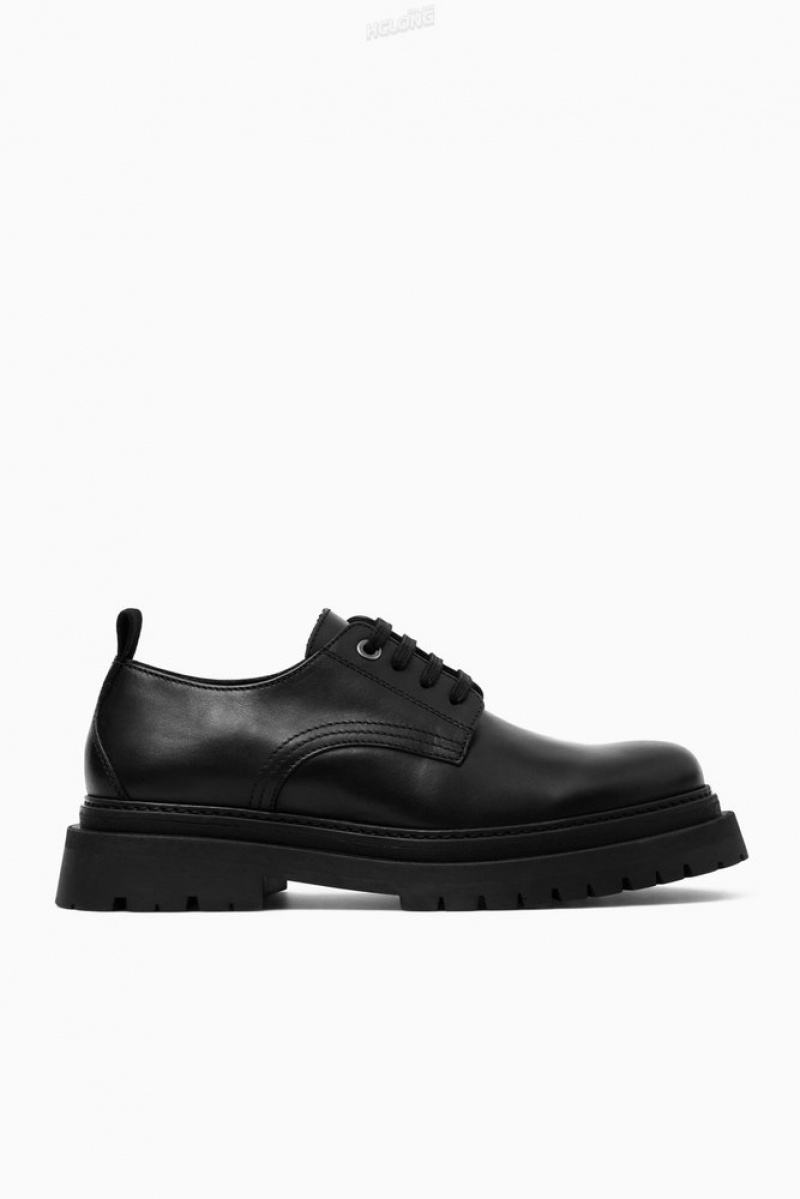 Black COS Chunky Leather Derby Shoes Slip On Shoes | 489270-TYU