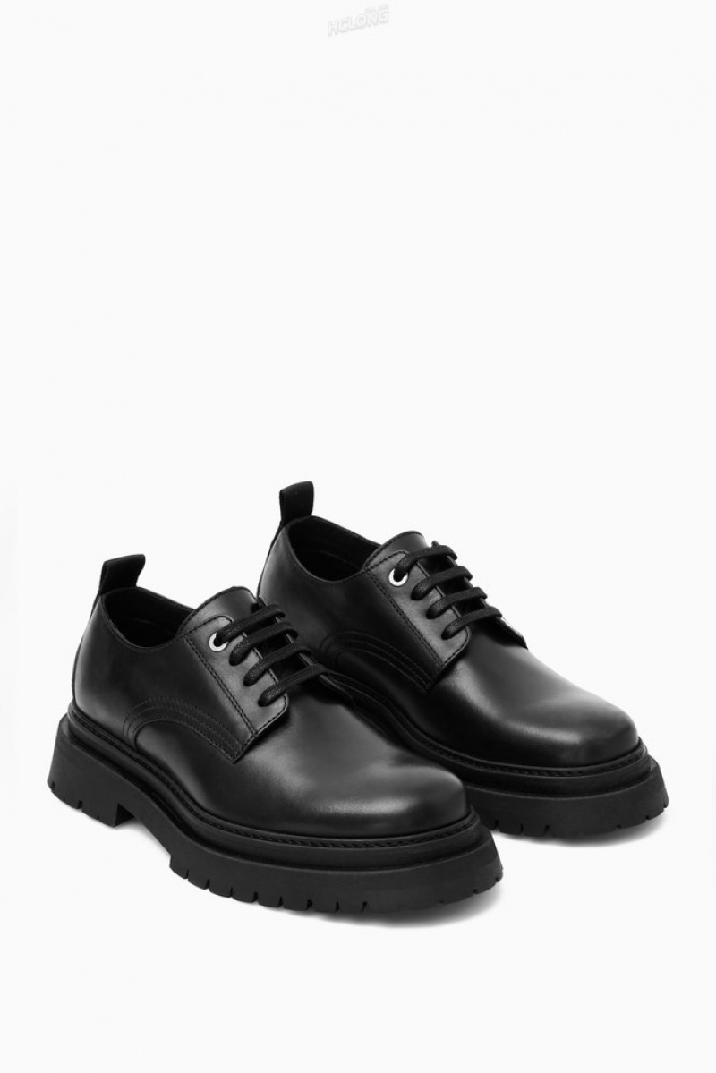 Black COS Chunky Leather Derby Shoes Slip On Shoes | 489270-TYU