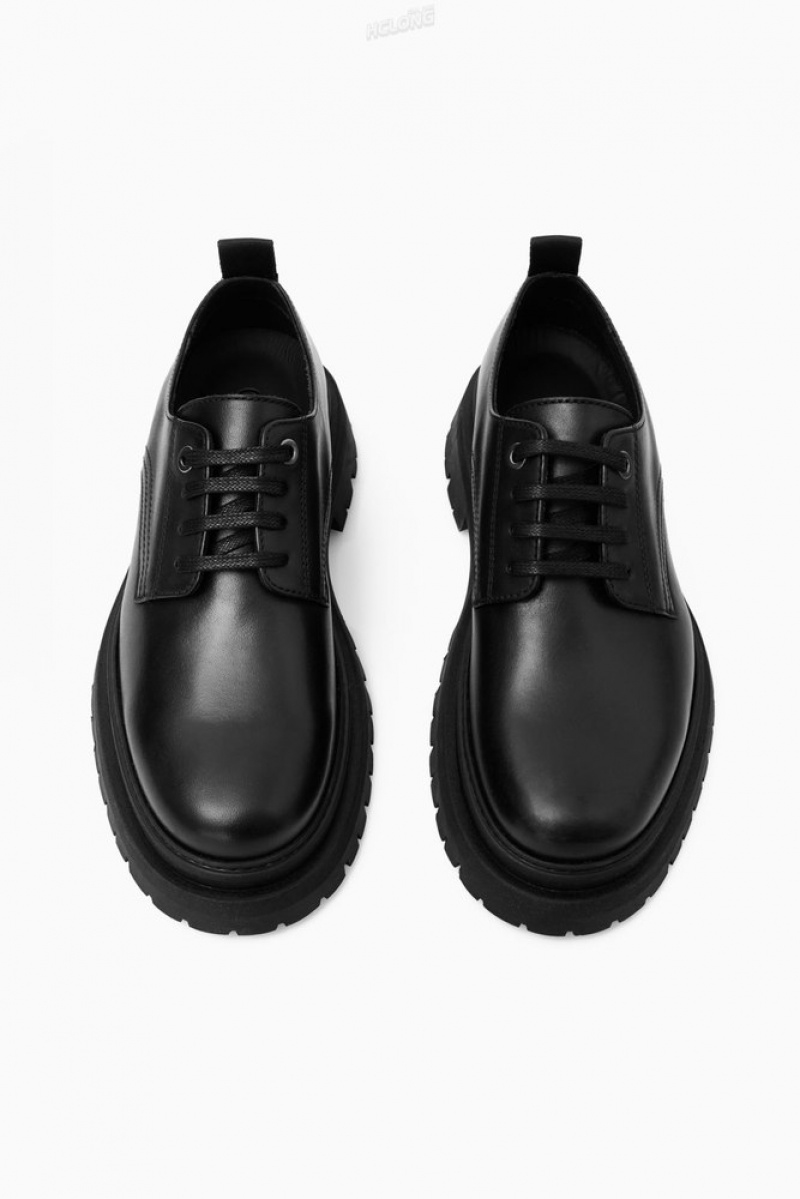 Black COS Chunky Leather Derby Shoes Slip On Shoes | 489270-TYU