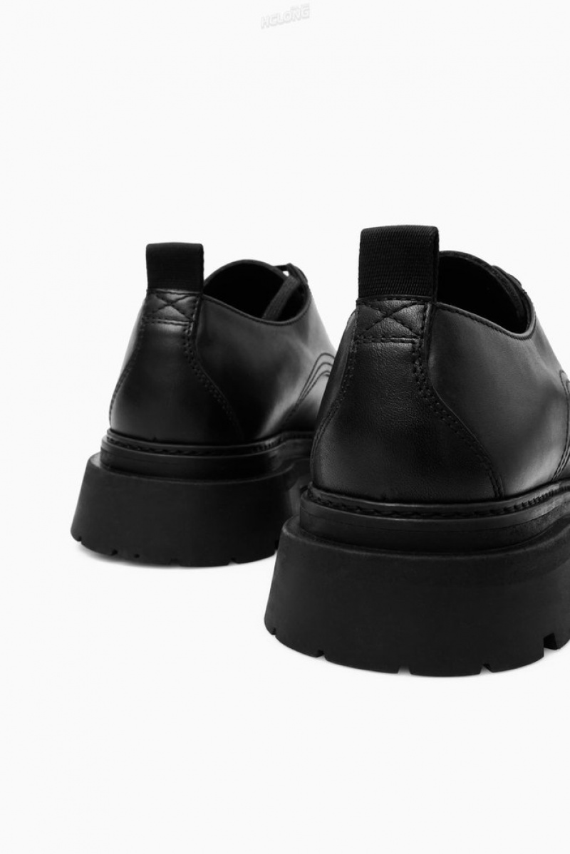 Black COS Chunky Leather Derby Shoes Slip On Shoes | 489270-TYU