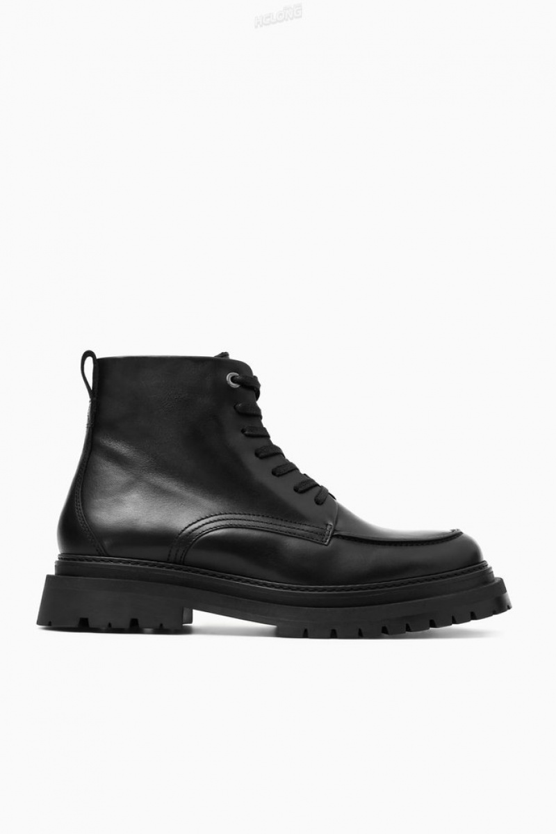 Black COS Chunky Leather Lace-Up Boots Boots | 280619-ARK