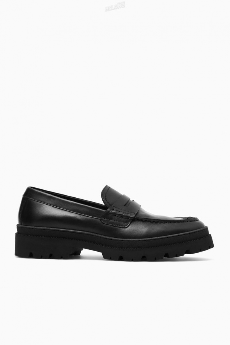 Black COS Chunky Leather Loafers Loafers | 167498-QXS