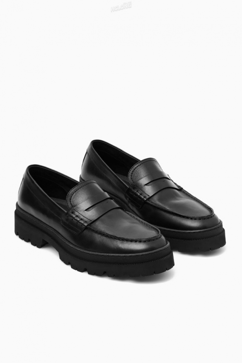 Black COS Chunky Leather Loafers Loafers | 167498-QXS