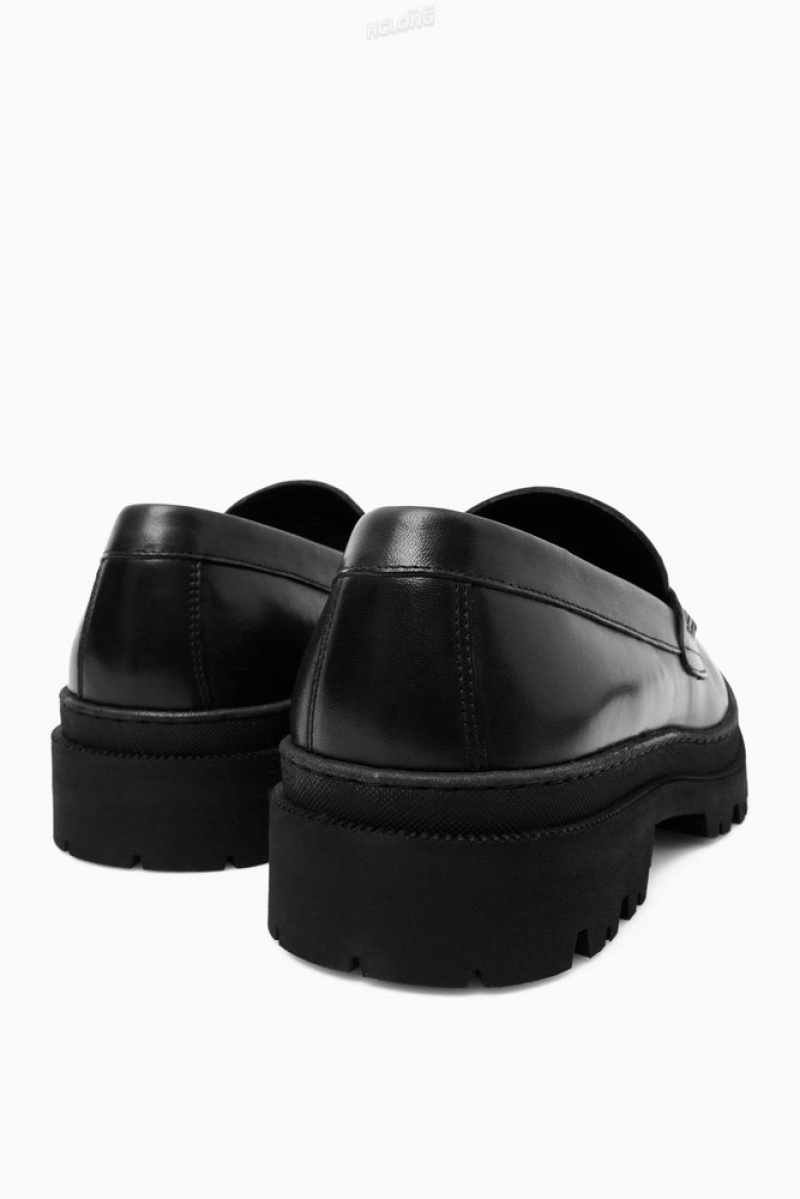 Black COS Chunky Leather Loafers Loafers | 167498-QXS