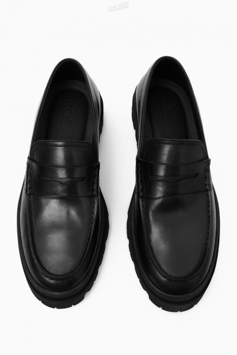 Black COS Chunky Leather Loafers Loafers | 167498-QXS