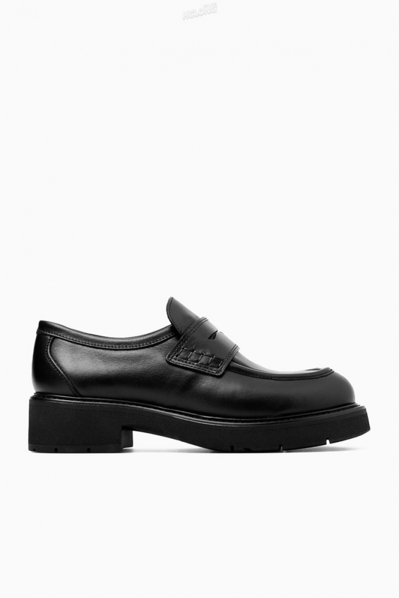 Black COS Chunky Leather Penny Loafers Loafers | 813256-VSP