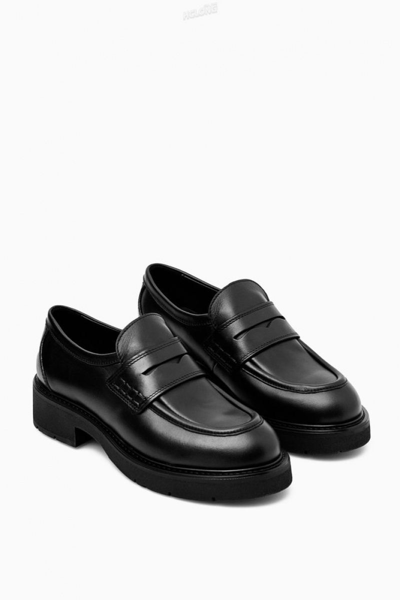 Black COS Chunky Leather Penny Loafers Loafers | 813256-VSP