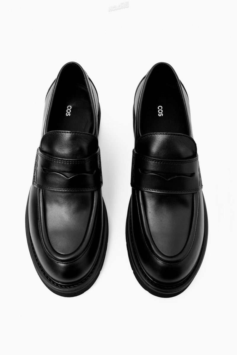 Black COS Chunky Leather Penny Loafers Loafers | 813256-VSP