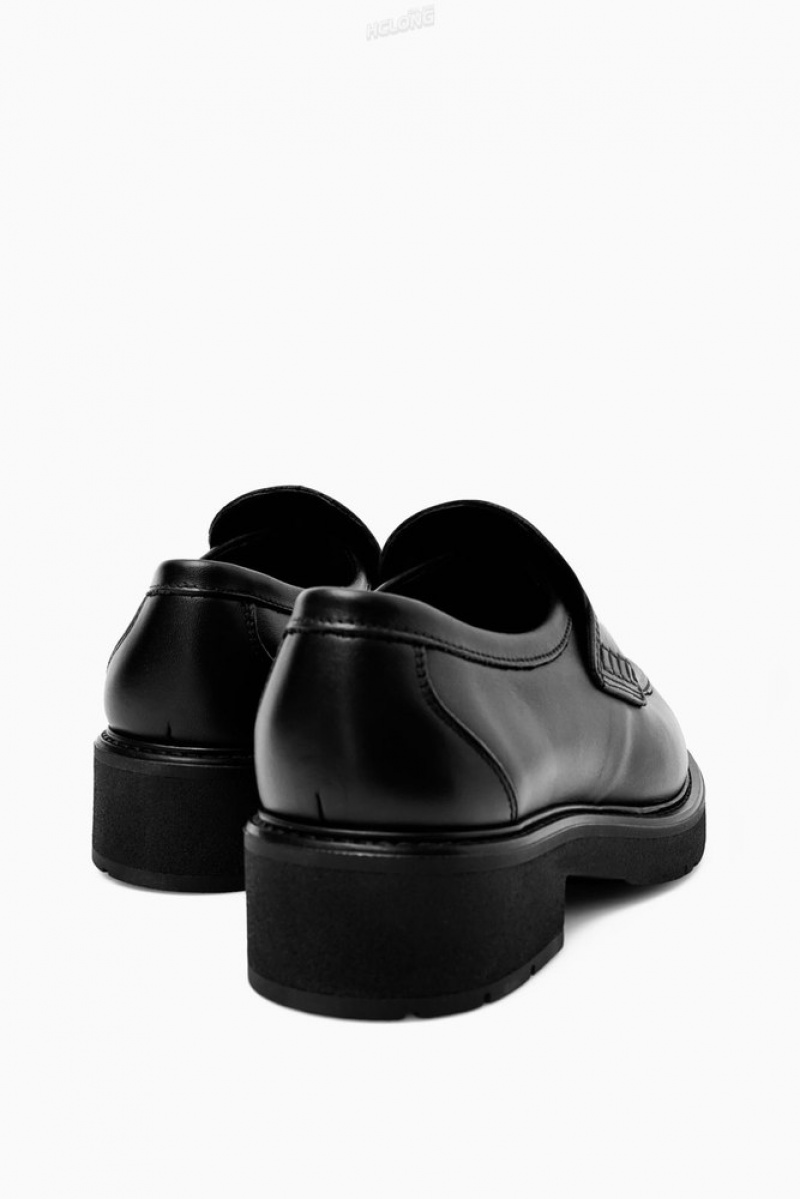 Black COS Chunky Leather Penny Loafers Loafers | 813256-VSP