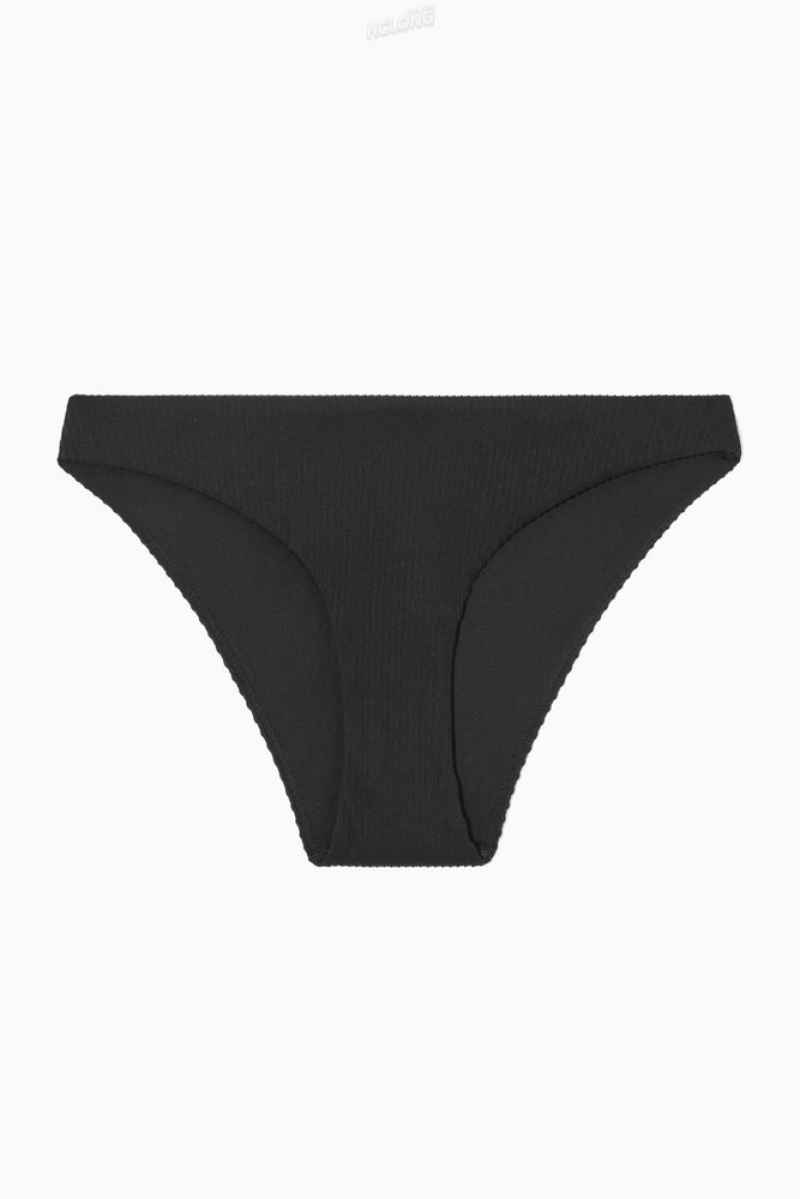 Black COS Classic Ribbed Bikini Briefs Swimwear | 728593-DQL