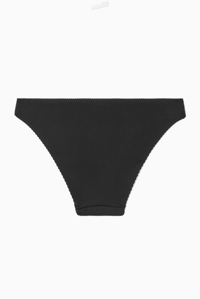 Black COS Classic Ribbed Bikini Briefs Swimwear | 728593-DQL