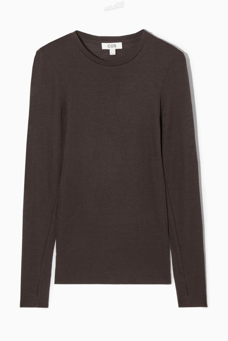 Black COS Crew-Neck Merino Wool Top Tops | 750126-NKY