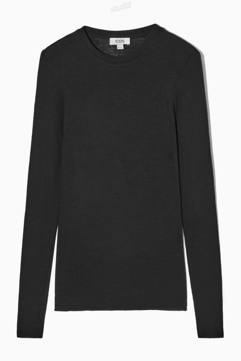 Black COS Crew-Neck Merino Wool Top Tops | 186935-NXI