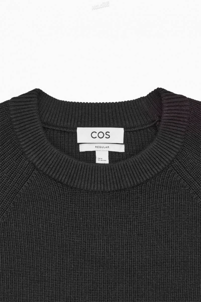 Black COS Crew-Neck Wool Sweater Sweaters & Cardigans | 859723-MZQ