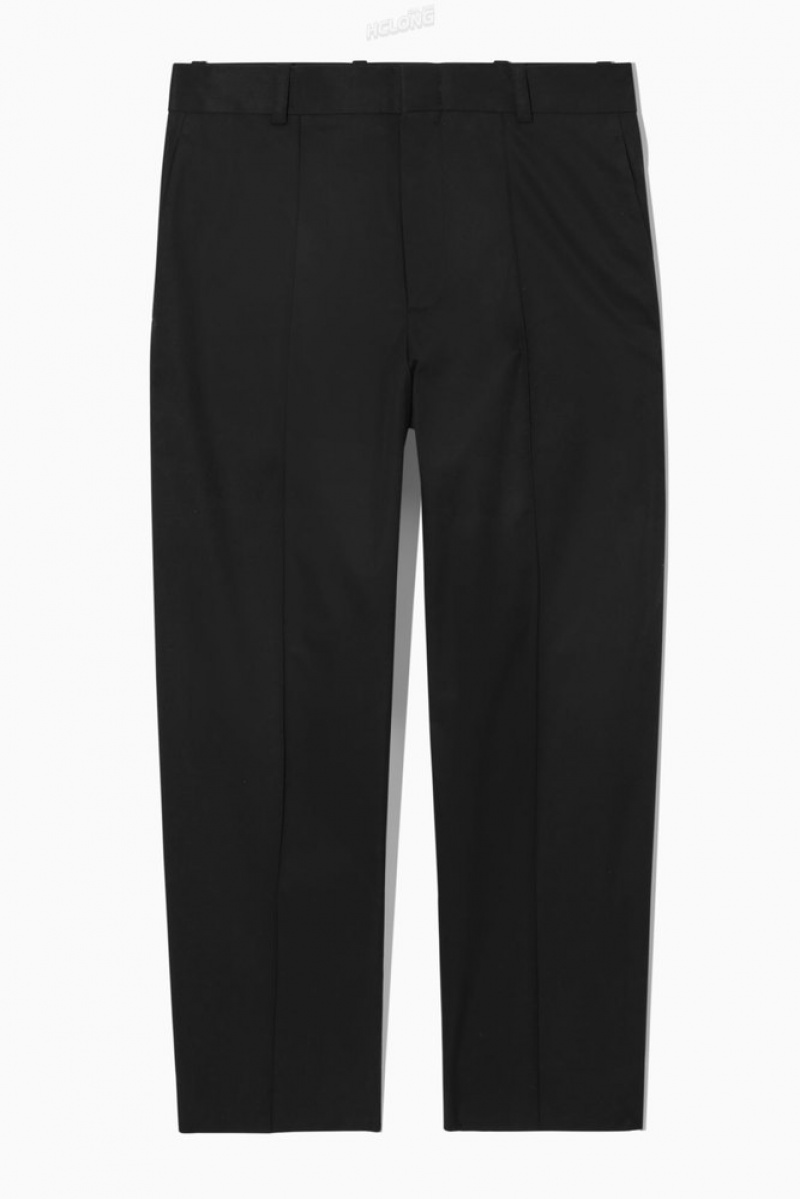 Black COS Cropped Straight-Leg Twill Trousers Trousers | 931508-CYW