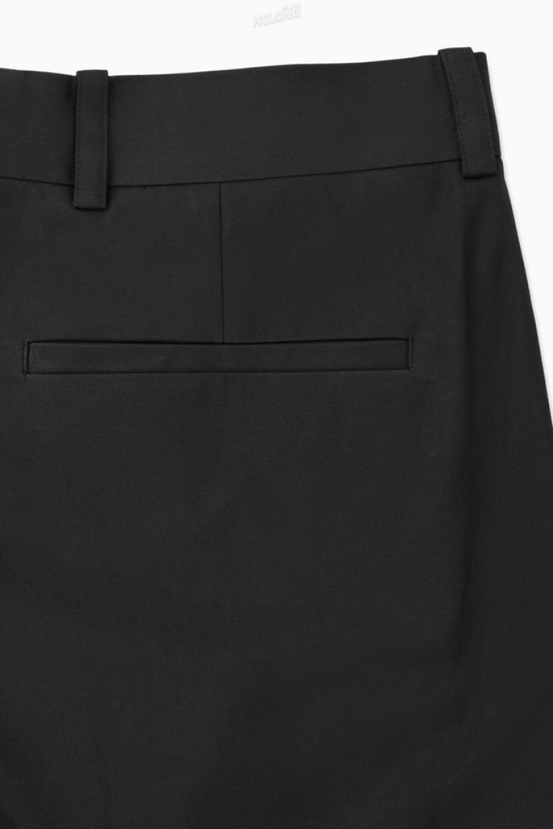 Black COS Cropped Straight-Leg Twill Trousers Trousers | 931508-CYW