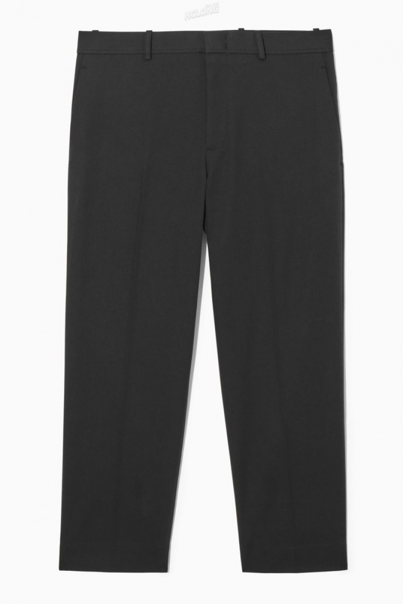 Black COS Cropped Straight-Leg Twill Trousers Pants | 561420-OCH