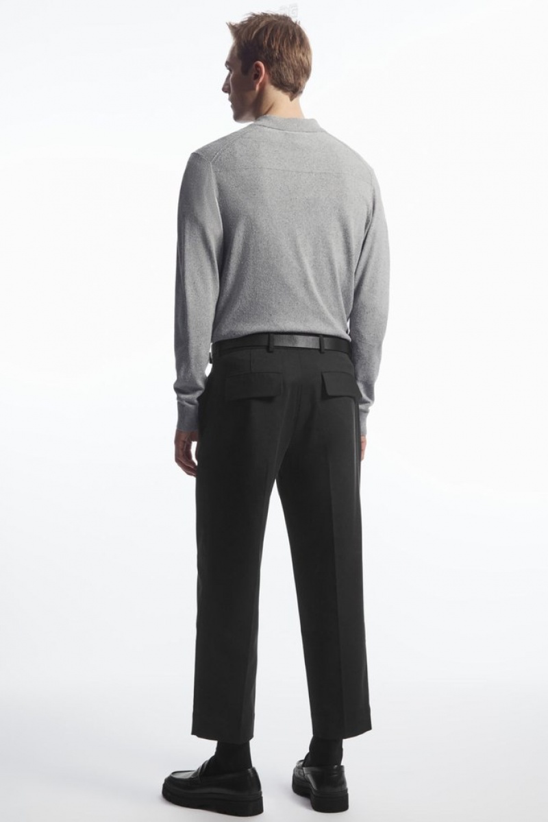 Black COS Cropped Straight-Leg Twill Trousers Pants | 290564-YUC