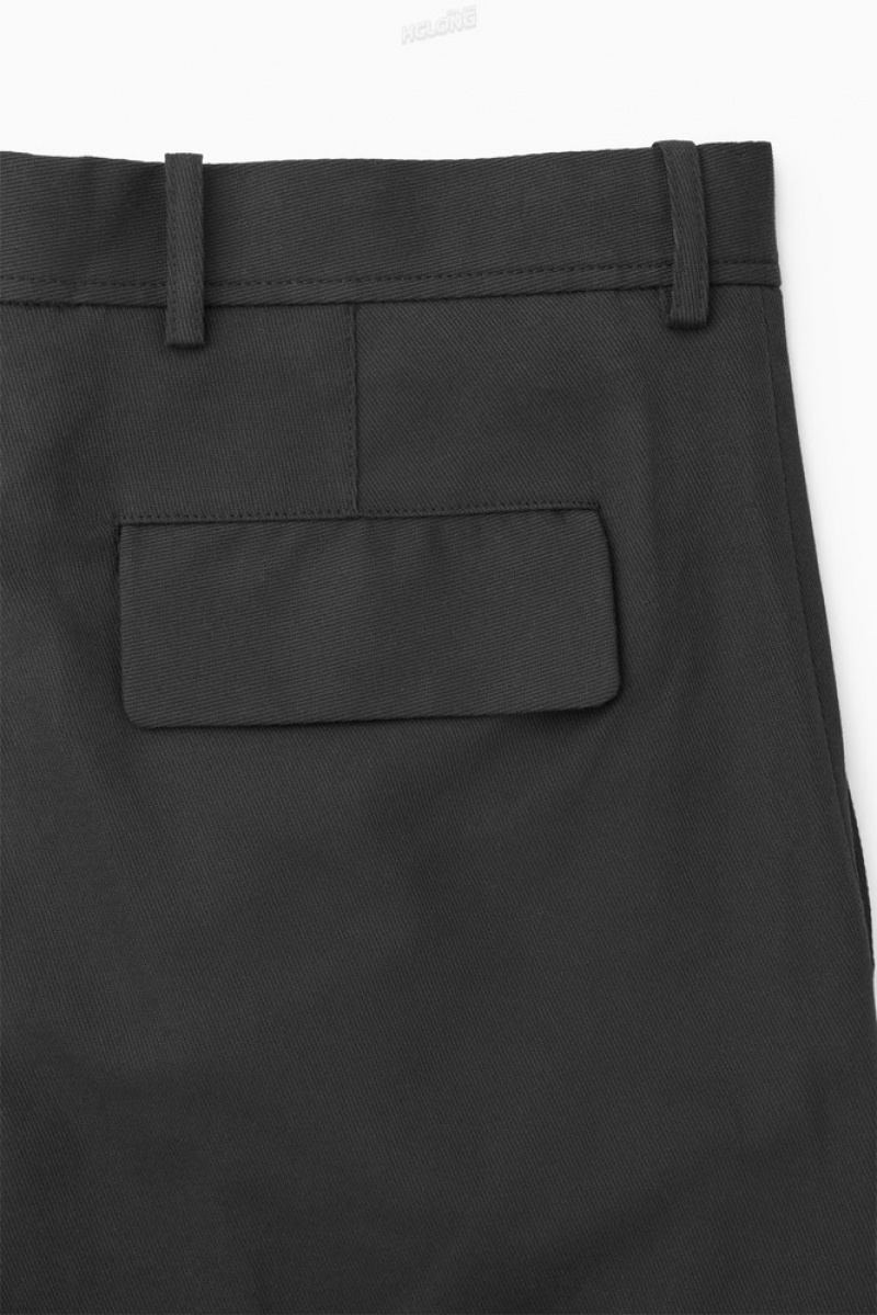 Black COS Cropped Straight-Leg Twill Trousers Pants | 290564-YUC