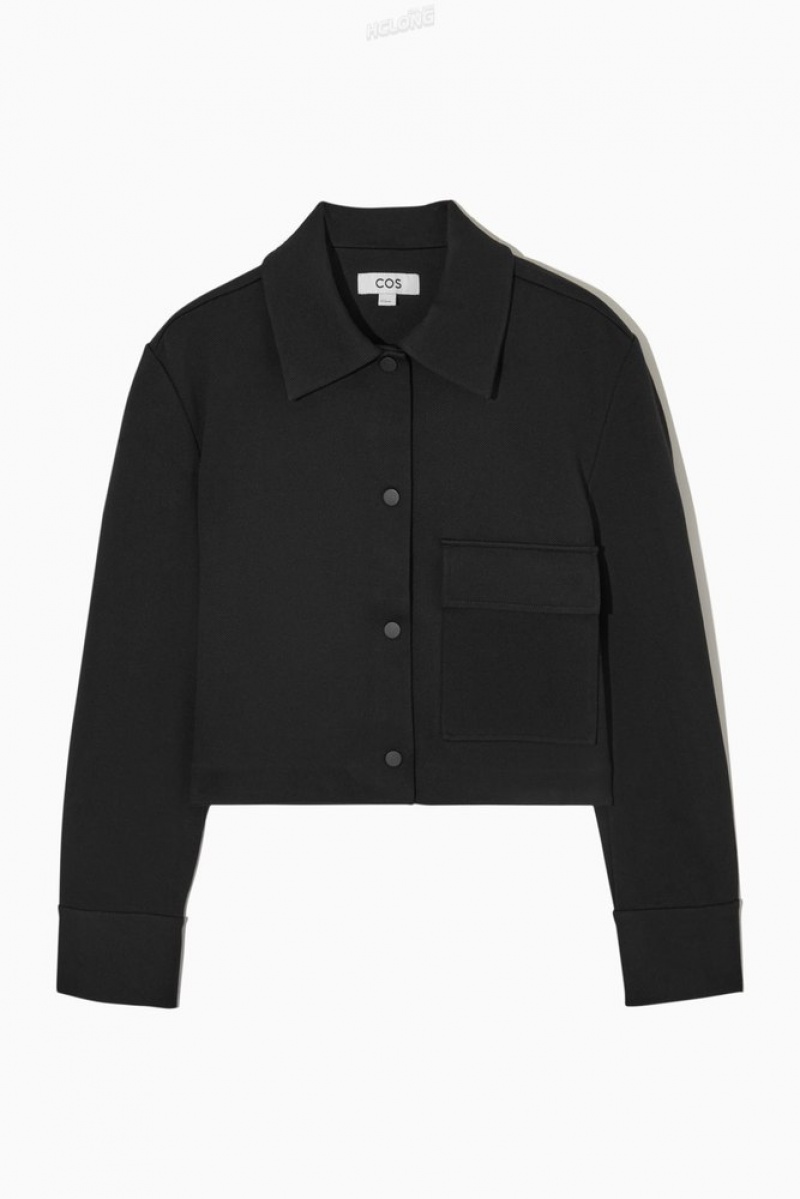 Black COS Cropped Twill Jacket Coats & Jackets | 806792-WGL