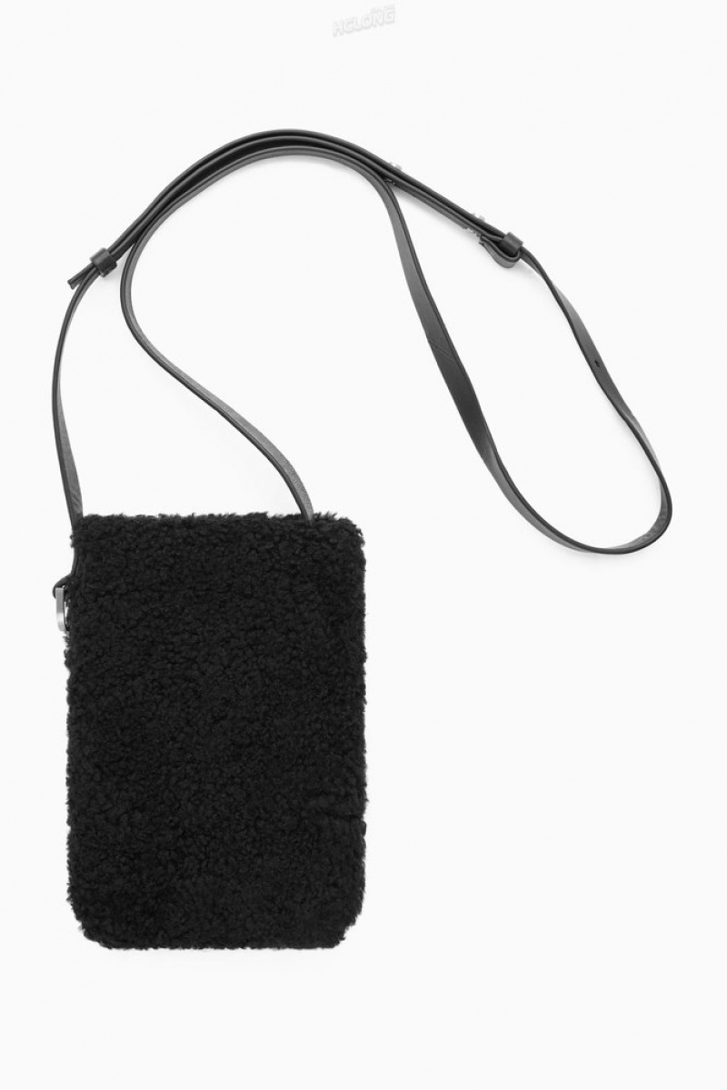 Black COS Crossbody Pouch - Shearling Bags & Wallets | 561307-JAH