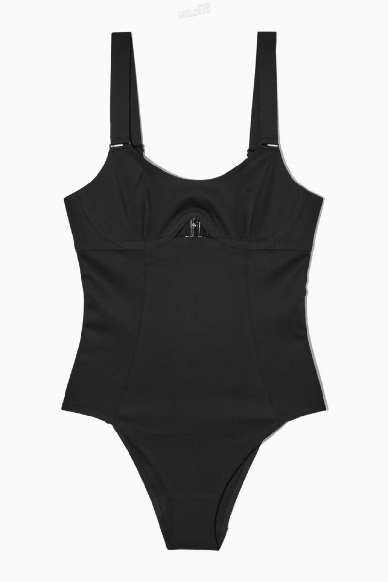 Black COS Cut-Out Scoop-Neck Swimsuit Swimwear | 163509-NOJ