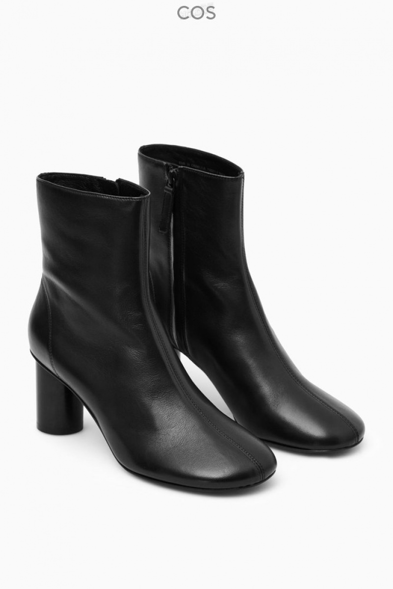 Black COS Cylinder-Heel Leather Sock Boots Boots | 420351-NIQ