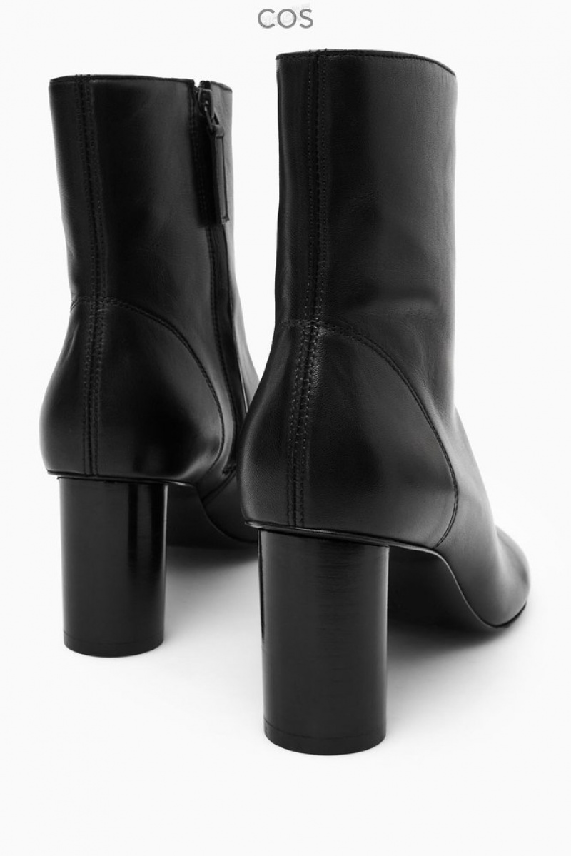 Black COS Cylinder-Heel Leather Sock Boots Boots | 420351-NIQ